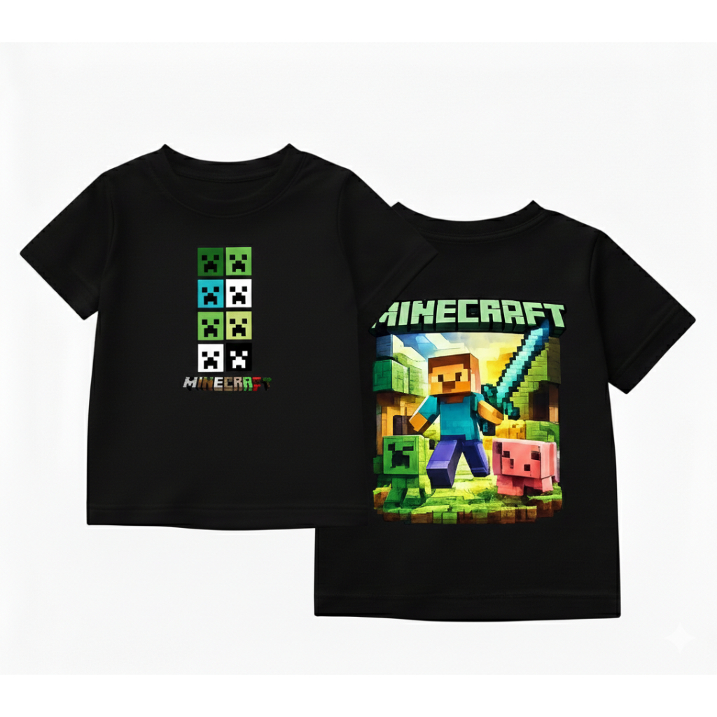 KATUN Altsa.id - เสื้อยืดเด็ก Minecraft พรีเมี่ยม - เสื้อผ้า Eid Boys - เสื้อยืดเกม Steve Creeper ผ้