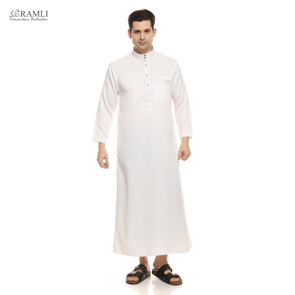 RAMLI - ZHAFIER GAMIS | เสื้อคลุมชายสีขาวพรีเมี่ยมแขนยาวและข้อมือโอลองอิสลาม!