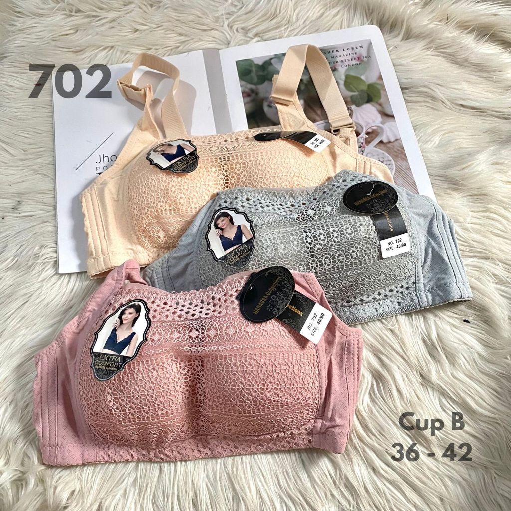 3 ชิ้น RANDOM ชุดชั้นในสตรี Push Up ไม่มีลวด 4 ตะขอ CODE 702