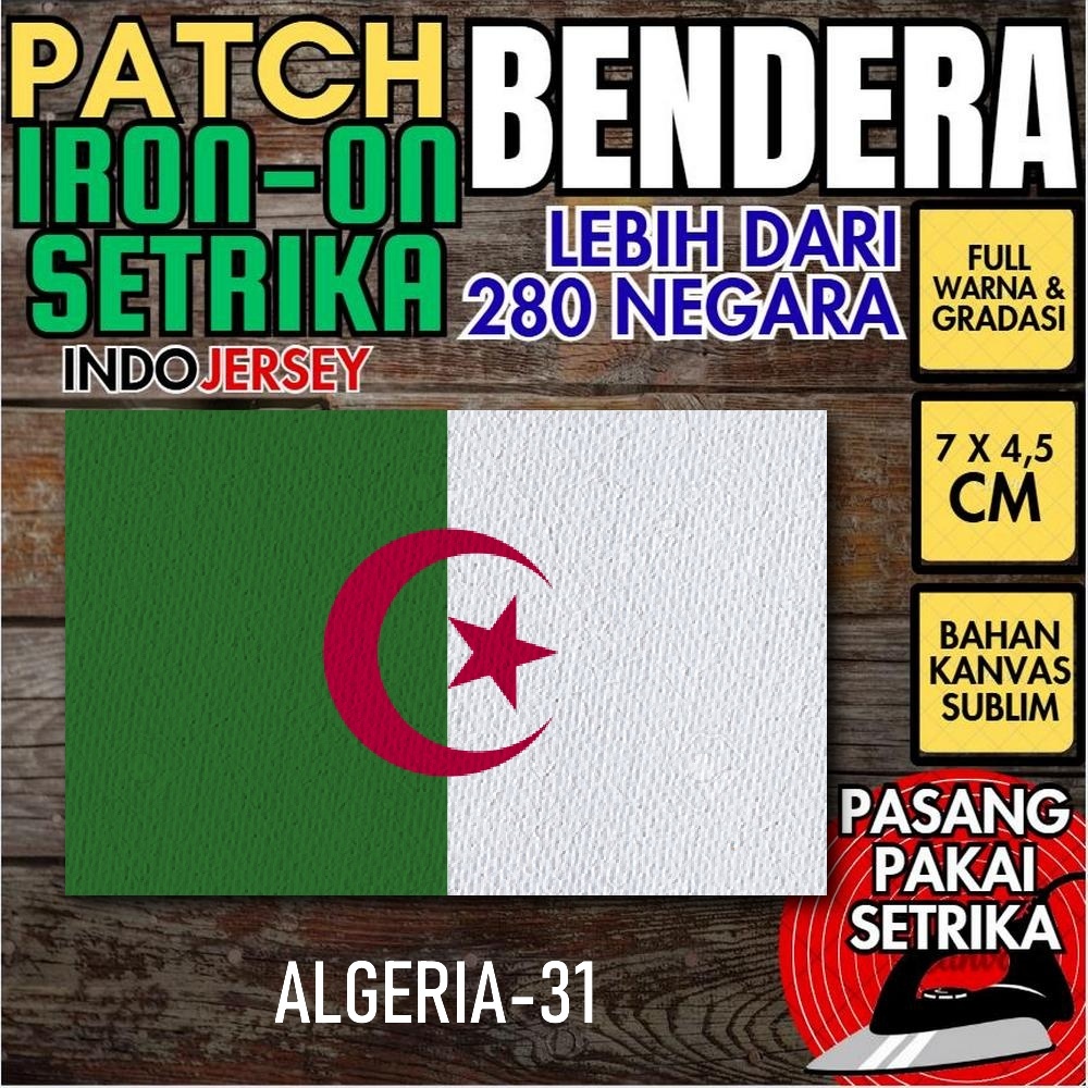 Indojersey Patch Flag ALGERIA Iron-On Canvas Sublimation Square Box 7 x 4.5 ซม.เสื้อยืดJersey Jacket