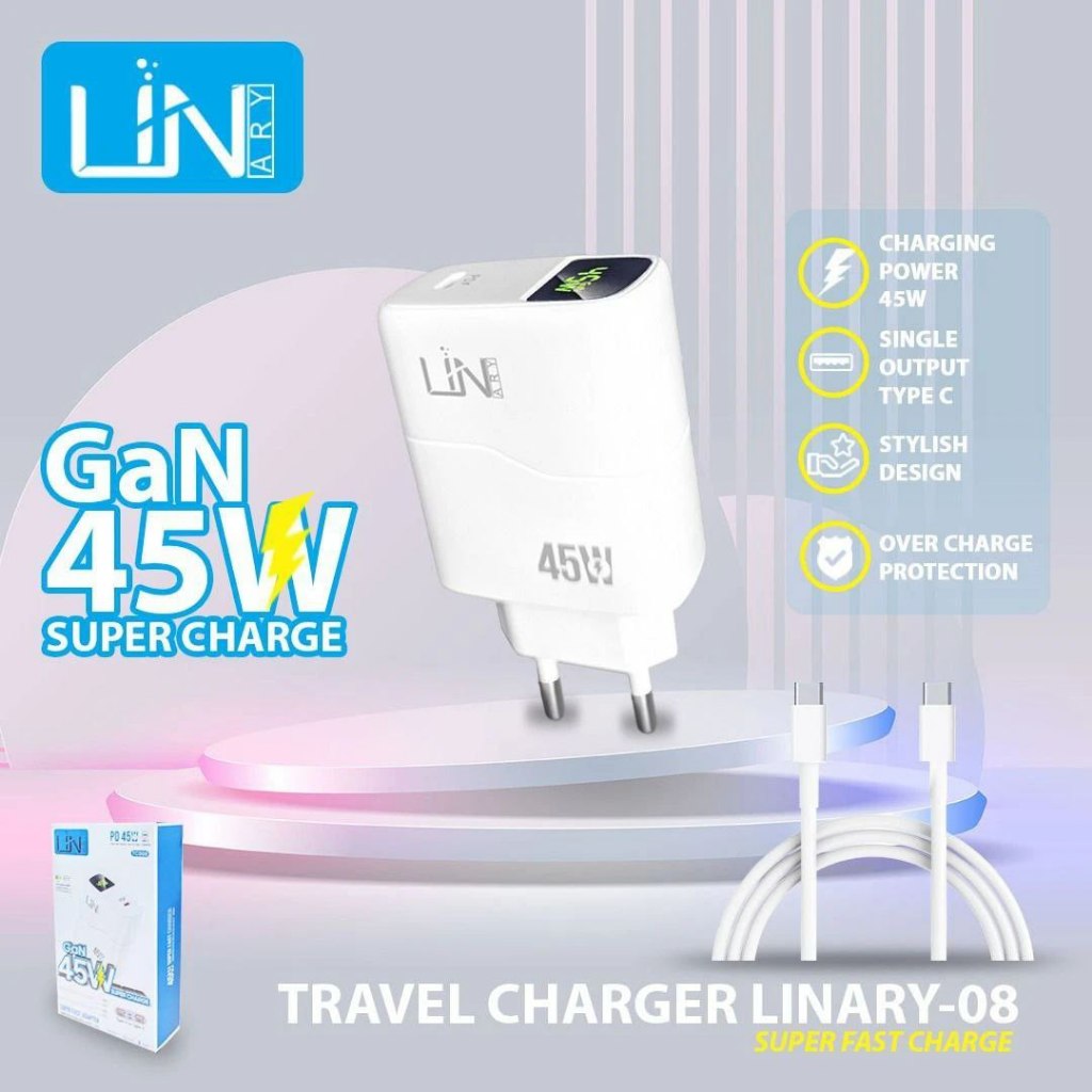 ที่ชาร์จ LINARY 008 GAN 45W TYPE-C ถึง TYPE-C |