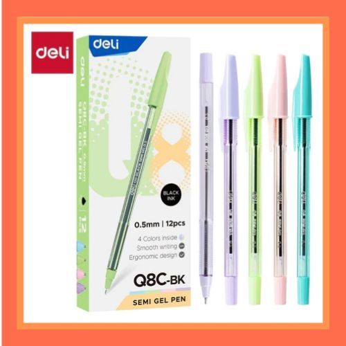 ปากกาลูกลื่น Deli Q8C-BK สีดํา (12 ชิ้น)