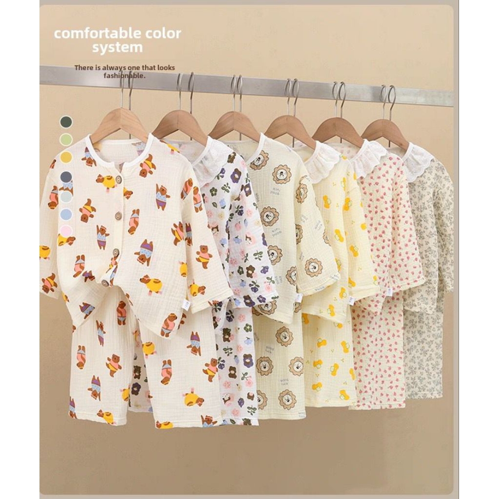 Asha_co PP MUSLIN BUTTON PAJAMAS/ชุดชั้นในสําหรับเด็กผู้หญิงอายุ 5-12 ปี