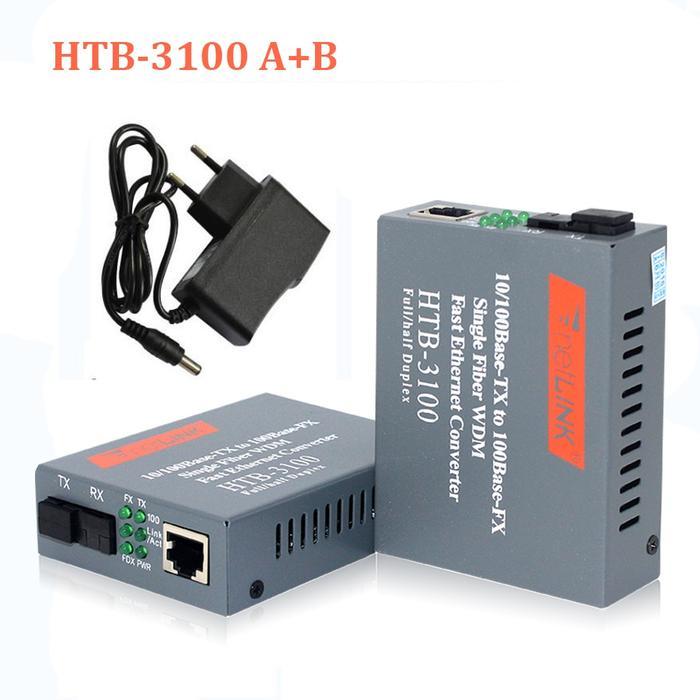 HTB3100 คู่ A+B Netlink Fiber Optic Optical Media Converter Single Mode / HTB-3100AB 1 คู่ HTB 3100 