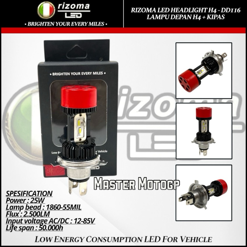 RIZOMA LED ไฟหน้า H4 DD116 H4 พัดลมไฟหน้า 25 วัตต์ 2 ด้าน 4 led Rizoma พัดลม H4 พัดลม CHIPS พัดลม LE