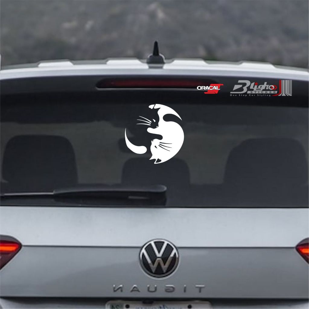 BLIGHOO - สติ๊กเกอร์ตัดรถยนต์ YIN YANG CAT OUTLINE 20CM COOL QUALITY สติ๊กเกอร์ติดรถยนต์