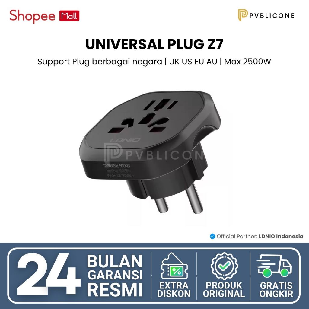 LDNIO Travel Plug Z7 อะแดปเตอร์สากล AU/EU/UK/US 2500Watt พลังสูงสุด