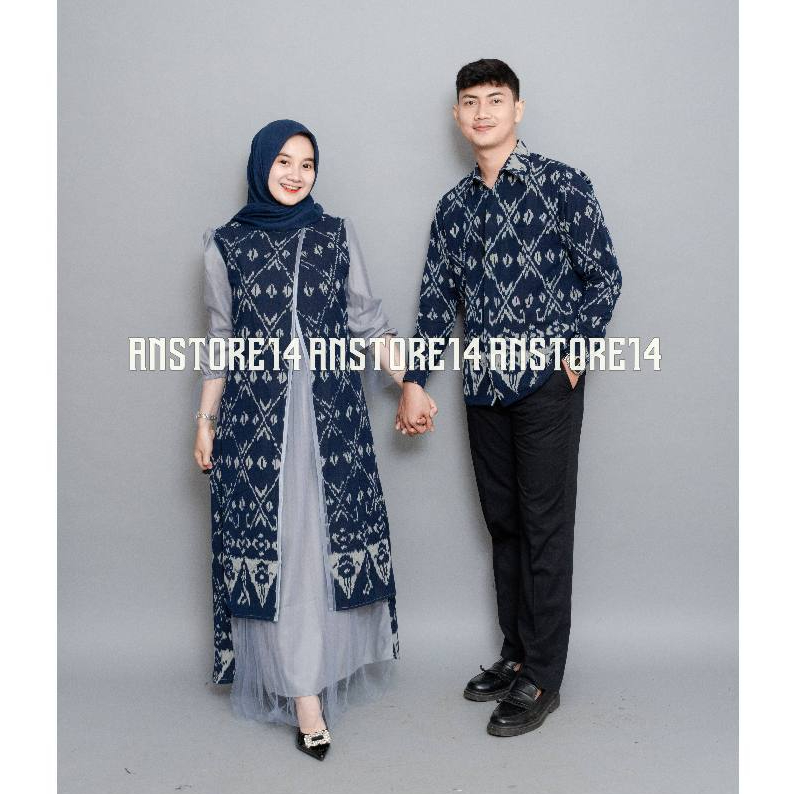 ANSTORE14 - AMANDA NAVY COUPLE WOVEN CLOTHES - WOVEN DRESS, FAMILY PREWEDDING PARTY SET
