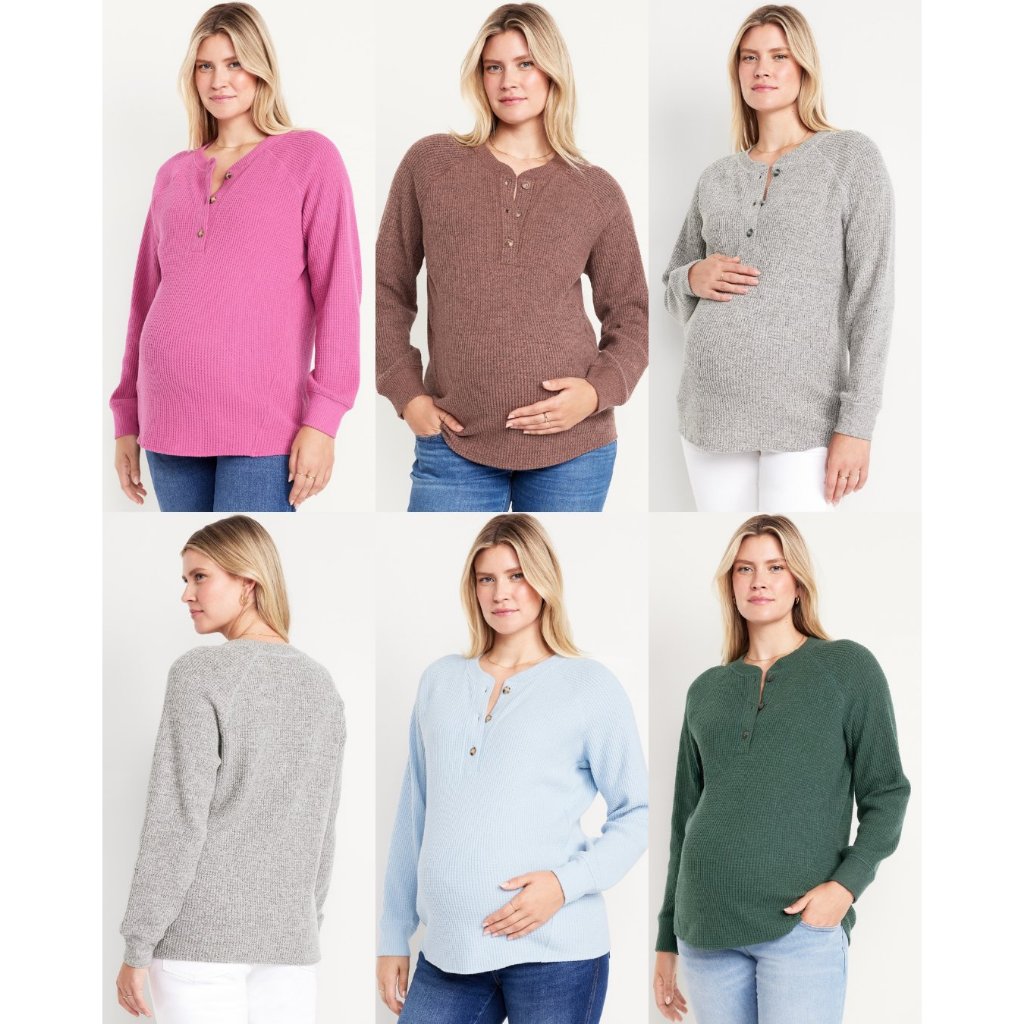 Oversize Waffle-Knit Henley Top - OLN9388