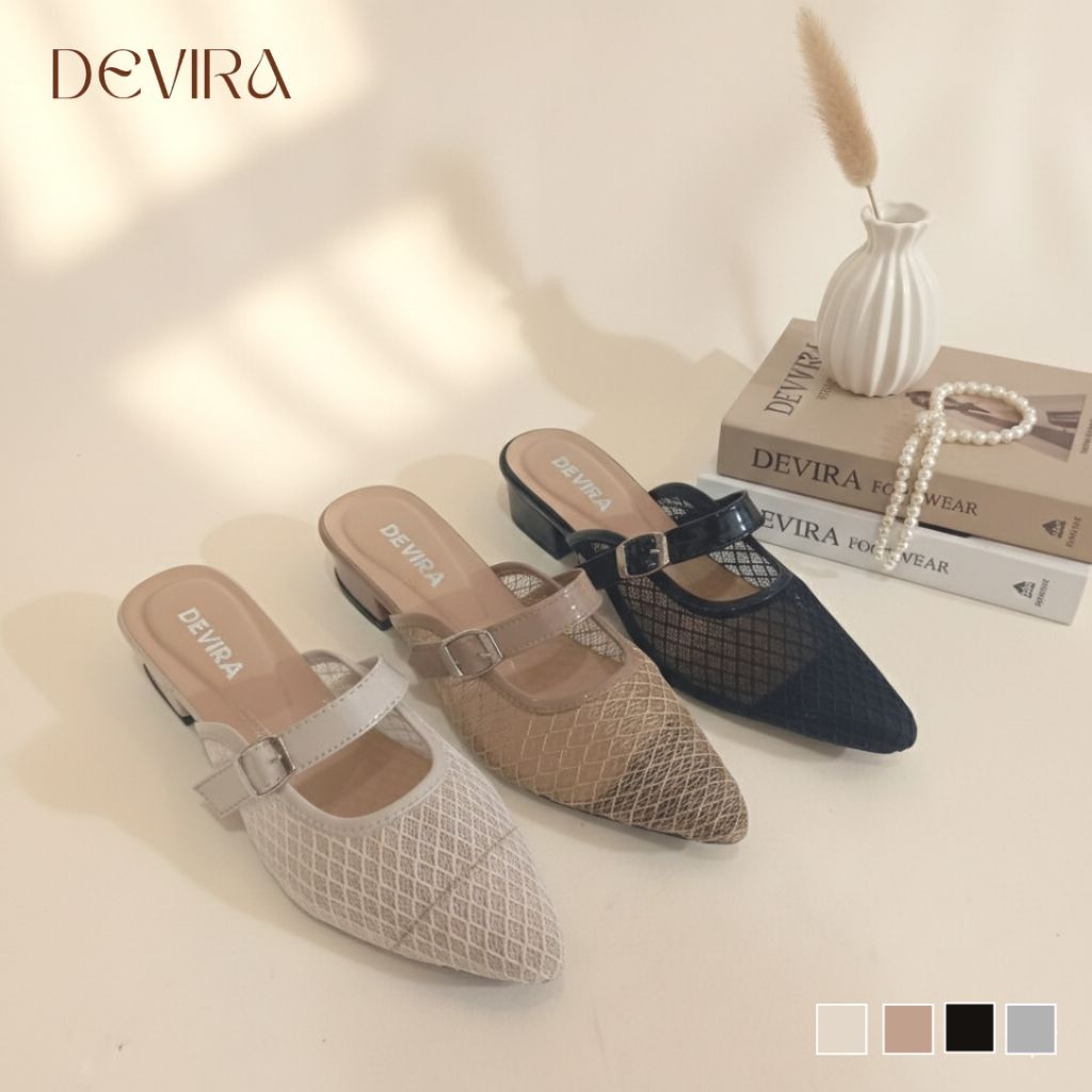 DEVIRA Mules รองเท้าส้นแบนสําหรับผู้หญิง ส้นตาข่าย 3 ซม. JL-001
