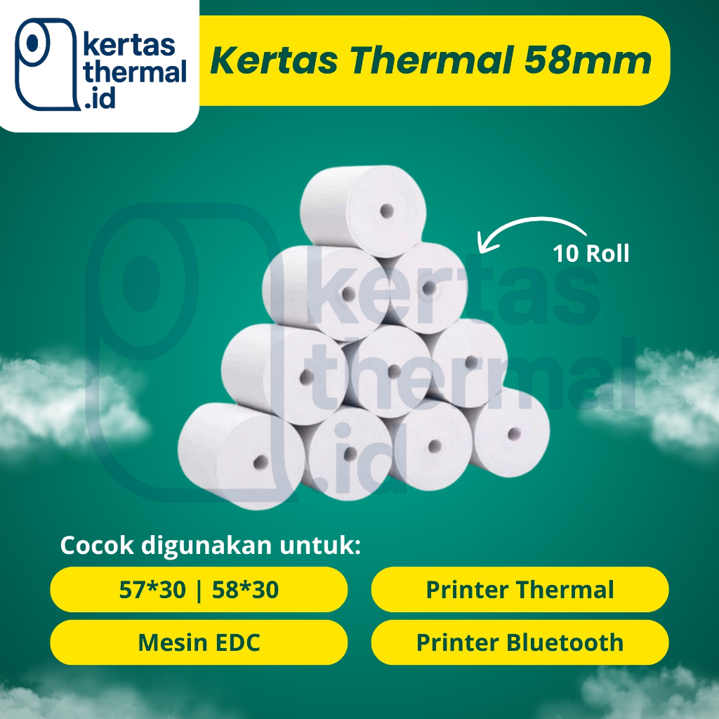10 ม้วนกระดาษ RECEIPT กระดาษ 57X30 58X30 กระดาษม้วน EDC THERMAL MINI BLUETOOTH PRINTER 58 มม. / CASH