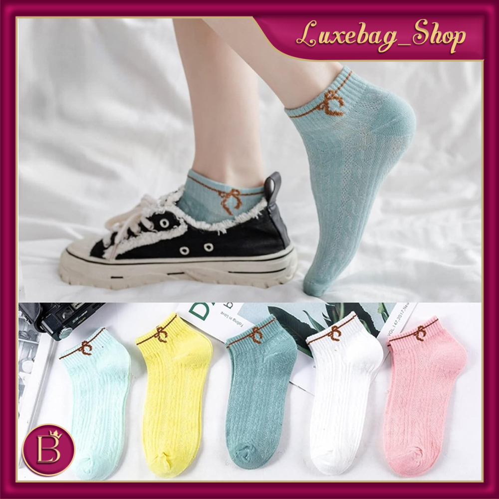 ปอนด์ ถุงเท้าริบบิ้นลายทางแฟชั่นสตรีถุงเท้าข้อสั้น โอเค247