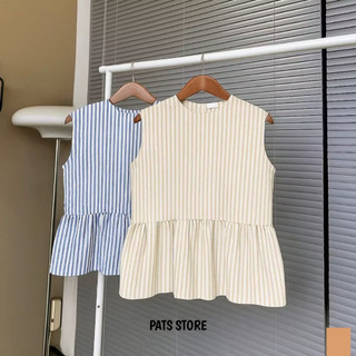 PATS - Amora Vest Inner Peplum Top Inner Cardigan Stripe Blouse Top Balon Korean Style