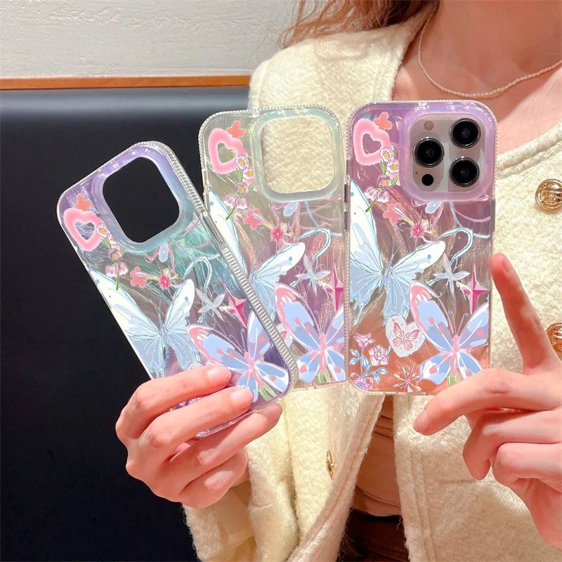 CLARITY Swirl ปลอกโฮโลแกรมผีเสื้อเงินสําหรับ Redmi 9A 9i 9C 10A 9T 10 4G 12C 13C 14C D063