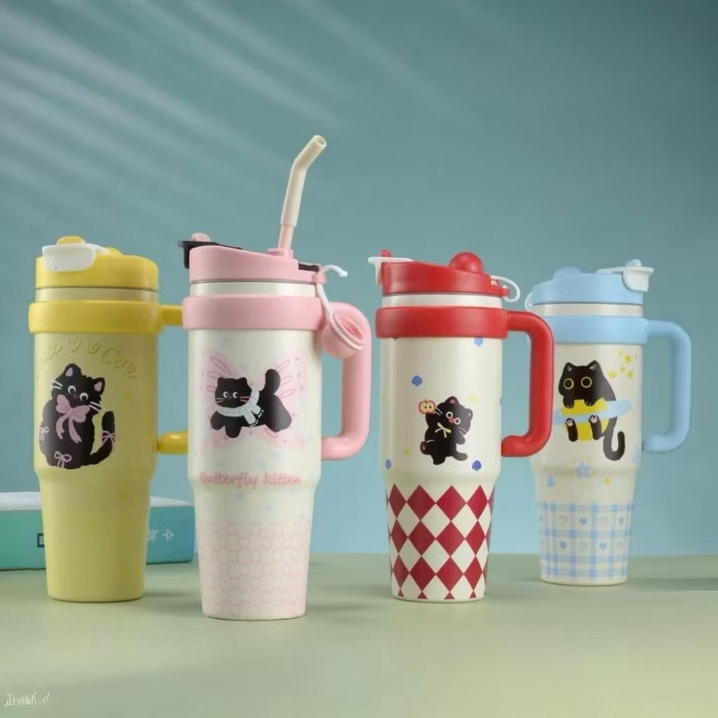 900มิลลิลิตรสแตนเลสแก้วกาแฟขวดที่มีการจัดการและฟาง/304สแตนเลสจับแก้วน้ําพร้อมหลอด