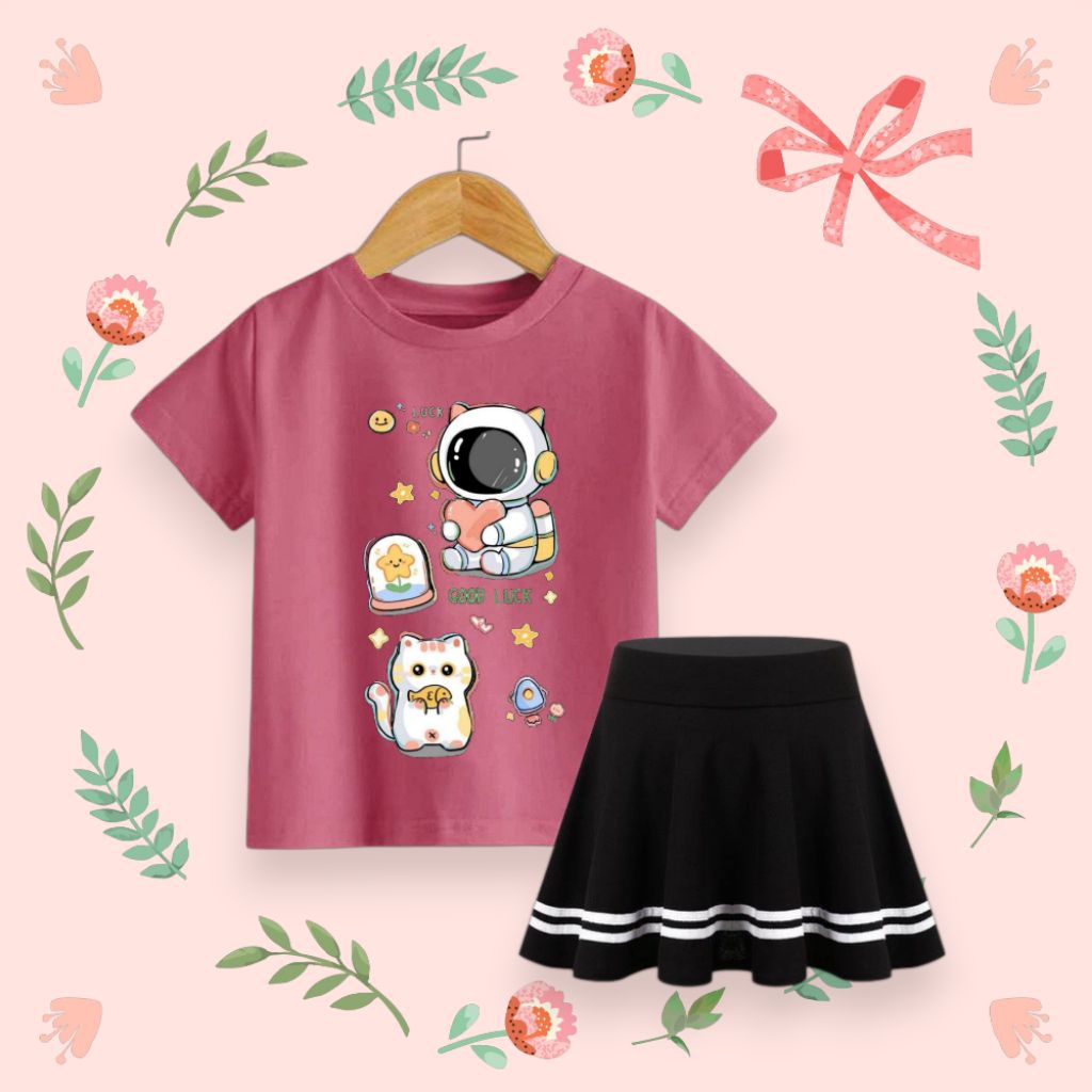 GIRLS SKIRT SET AGES 1-9 ปี/SCUBA SKIRT/GOOD LUCK