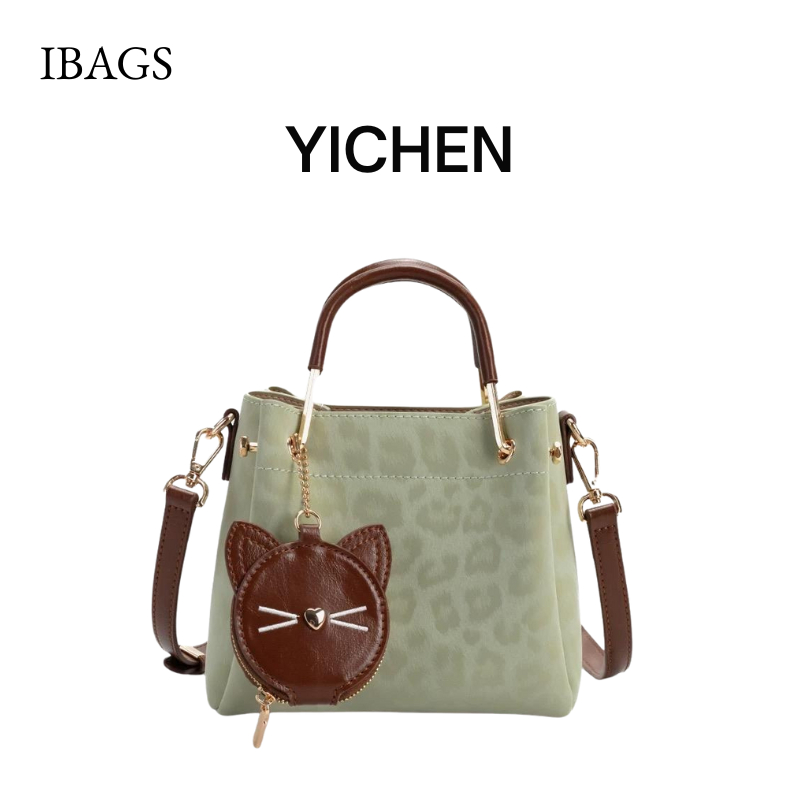 GANTUNGAN [IBAGS] Womens Bucket Leopard Cat Hanger Slingbag Premium YICHEN 25553