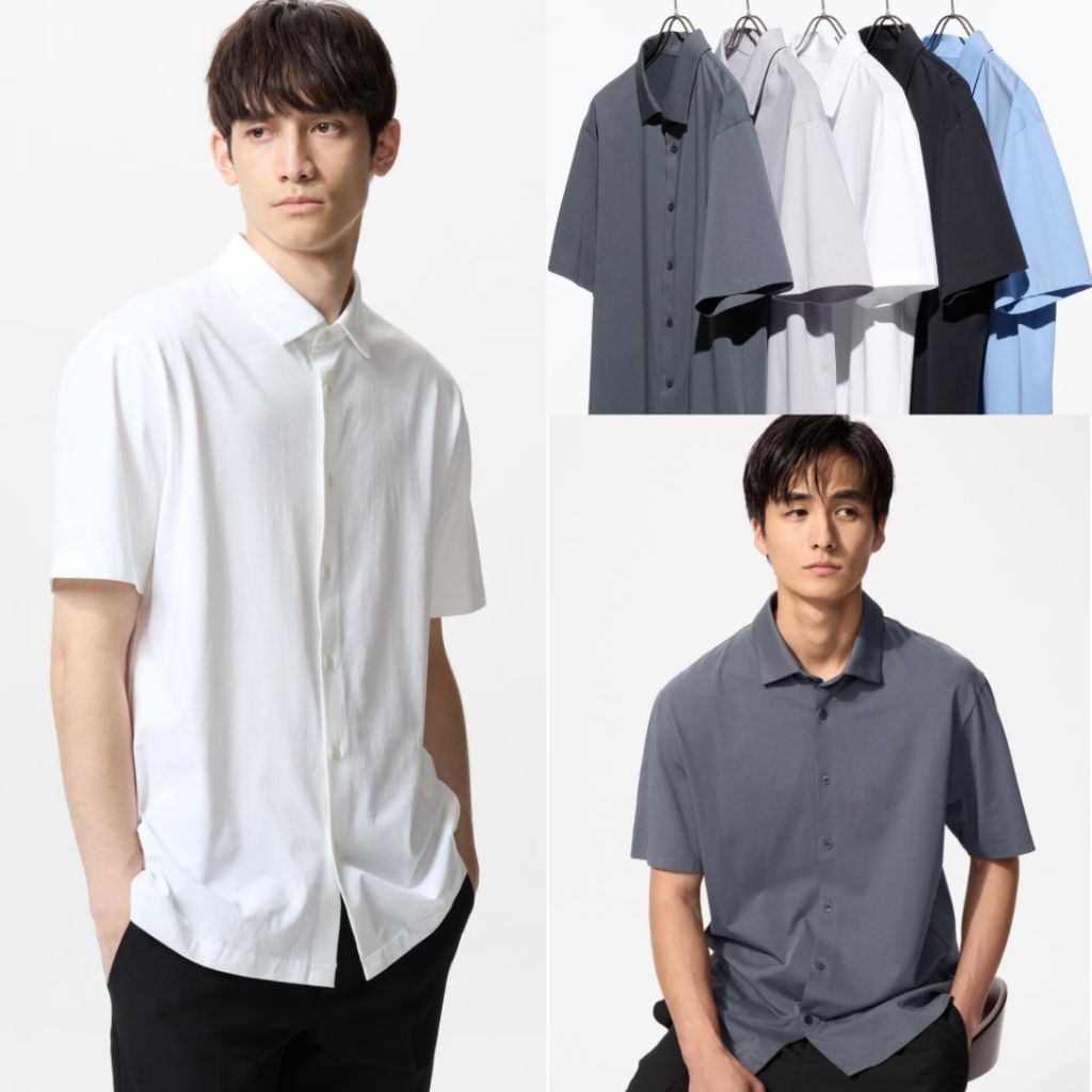 KATUN UNIQL AIRism ผ้าฝ้ายเปิดเต็มต้นฉบับ | เสื้อโปโลผ้าฝ้ายกระดุมเต็ม AIRism Original