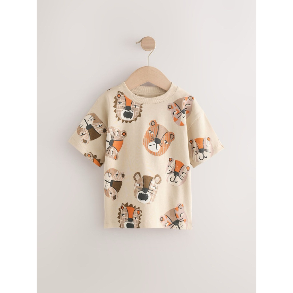 NEXT Neutral Animal Heads Short Sleeve All-Over Print T-Shirt - Size 3-4y