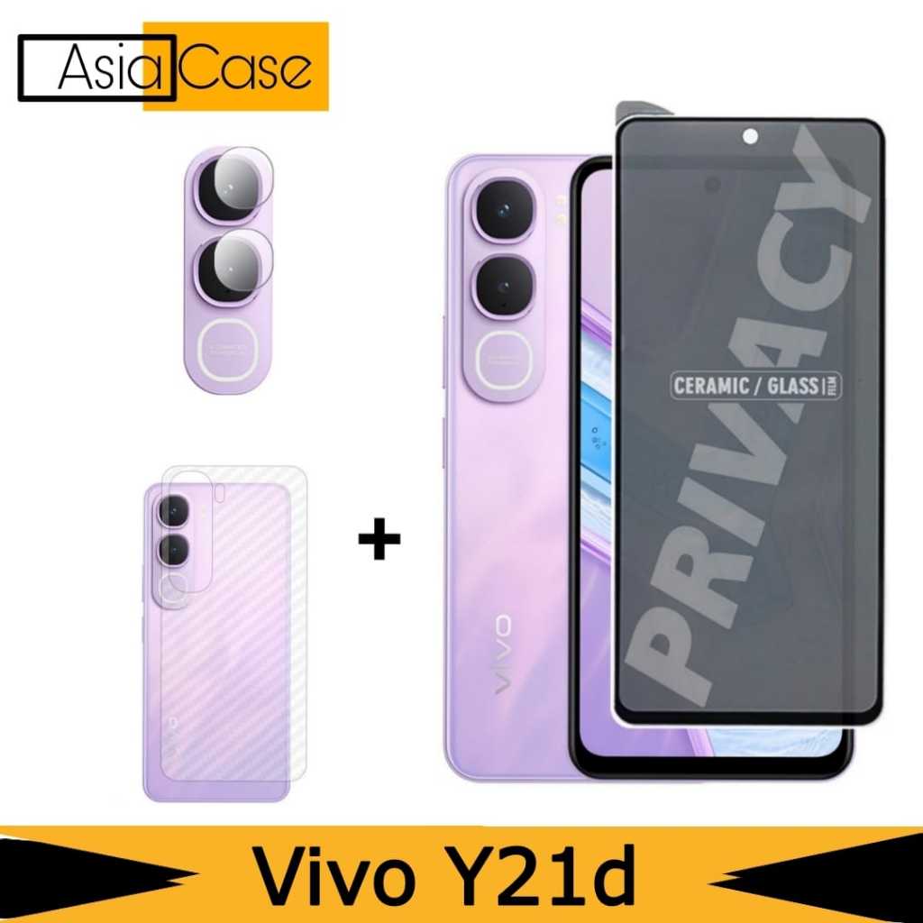 กระจกนิรภัยเซรามิค Vivo Y21d Privacy Full Cover ฟรีเลนส์กล้องและผิว