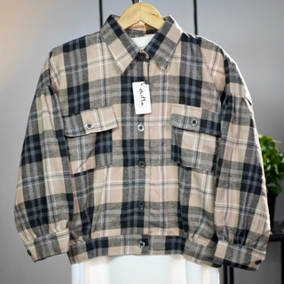 JAKET FLANEL CROP WANITA PREMIUM ENIFTA Lengan Balon
