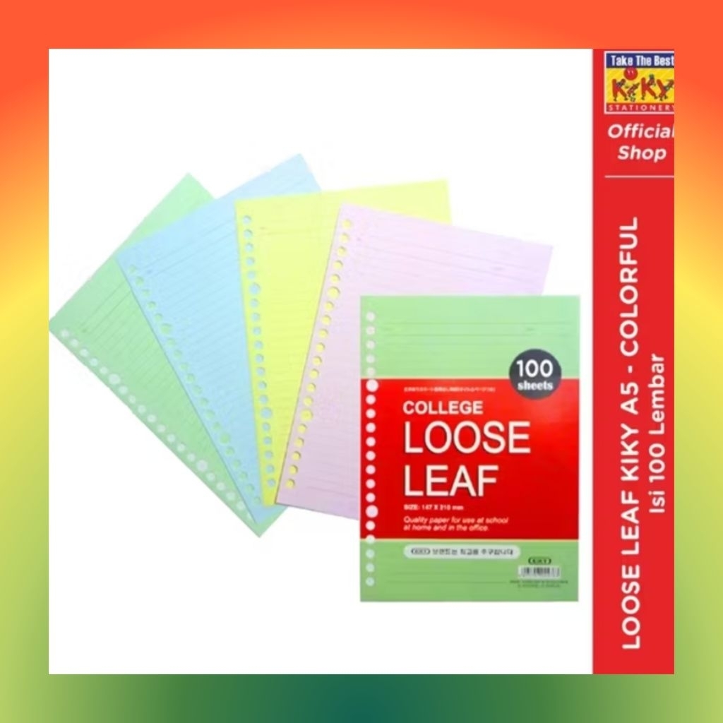 Loose Leaf Kiky A5 100 แผ่น / Kikiy A5 Binder Paper บรรจุ 100 และ 50 แผ่น