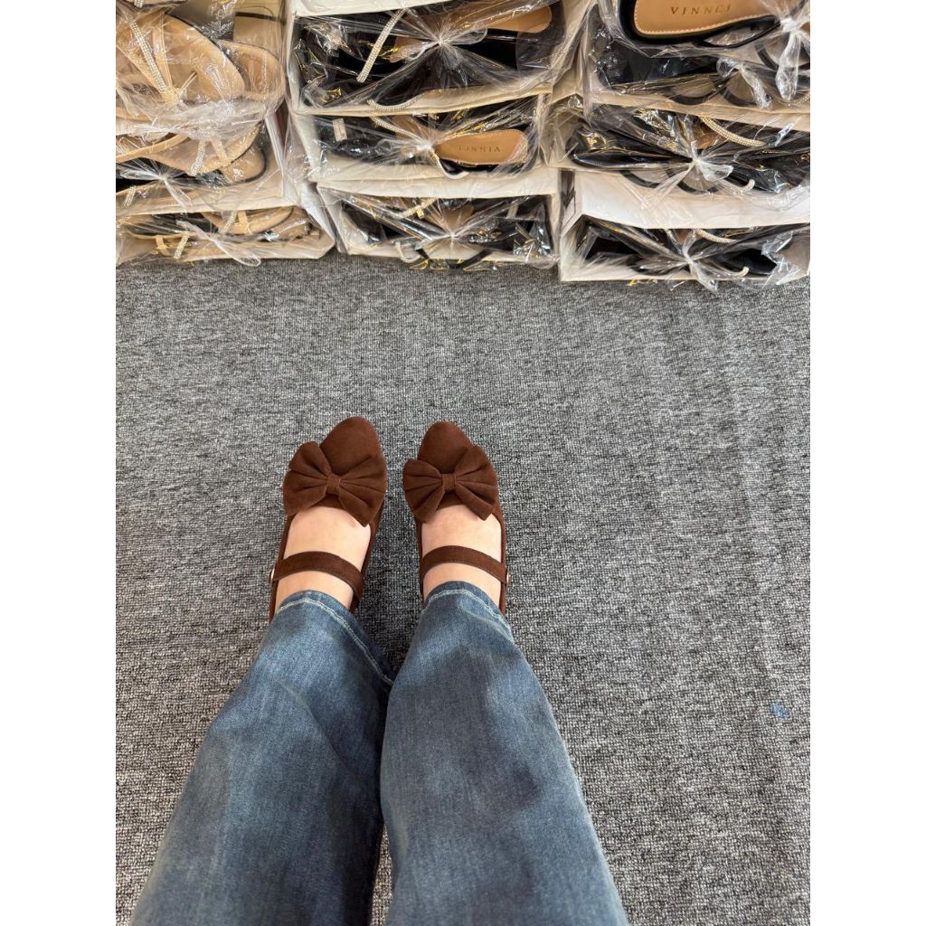 Vinnci Velvet Ribbon Flatshoes FREE BOX| รองเท้าผู้หญิง | รองเท้าส้นสูงปาร์ตี้อินเทรนด์ | รองเท้าส้น