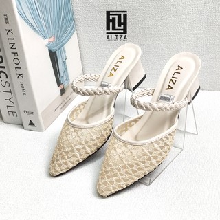 ALIZA SANDAL HEELS WANITA CHUNKY 5 CM JALA RAJUT TERBARU