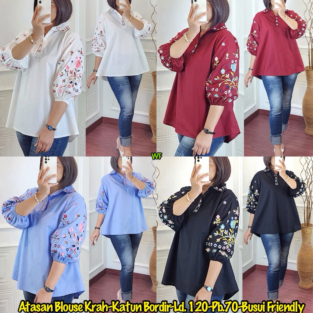 KATUN Karina Blouse/Karina Top/เสื้อสตรีร่วมสมัย Top/เสื้อเบลาส์ผ้าฝ้ายปัก/เสื้อเบลาส์ให้นมจัมโบ้/เส