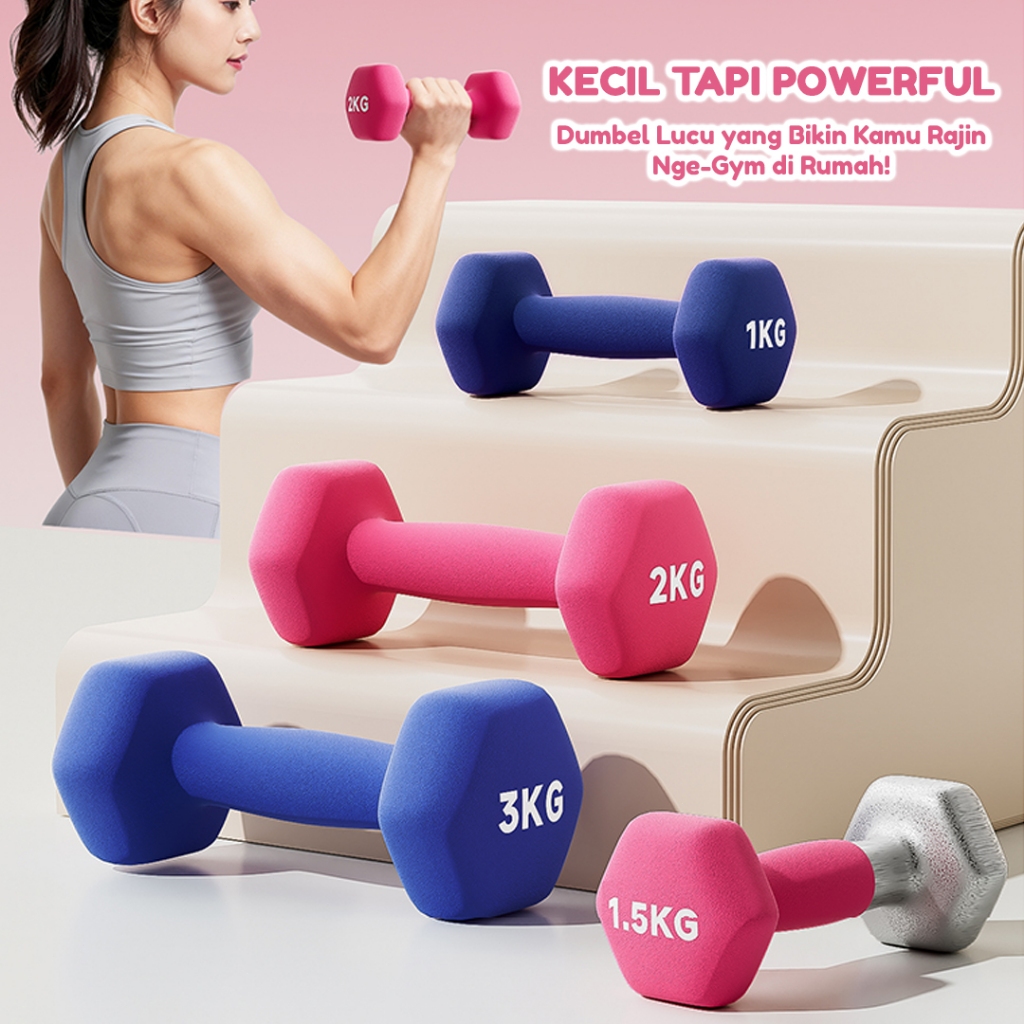 SET OF A PAIR OF DUMBELL BARBEL 2KG วัสดุนีโอพรีนสําหรับทั้งชายและหญิง ดีไซน์หกเหลี่ยมกันลื่น