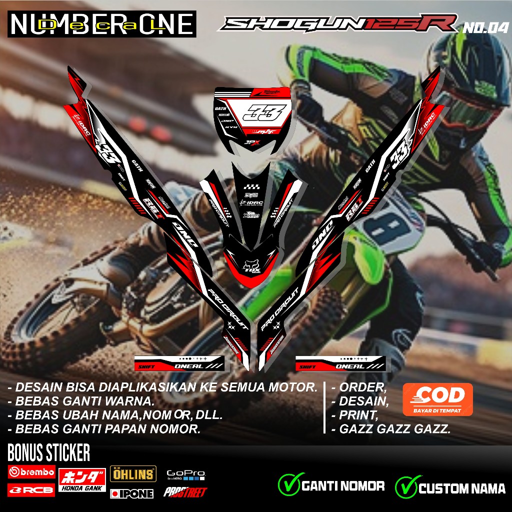 สติ๊กเกอร์ RBT SHOGUN 125R MOTOR RBT BEBEK MODIF SUPERMOTO YZ CRF KLX KX KTM RBT รหัส no.04