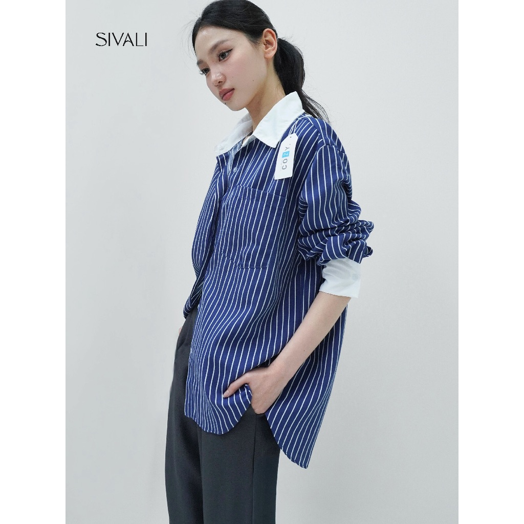 KEMEJA SIVALI Lavena Top || เสื้อเชิ้ตลายทาง - เสื้อเชิ้ตลายทาง, เสื้อเชิ้ตผู้หญิงแขนยาวด้านบน