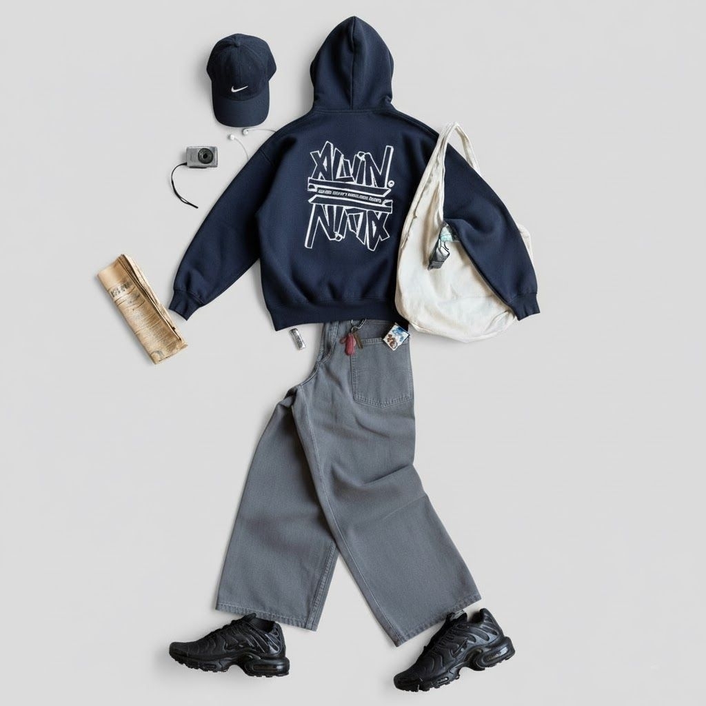 เสื้อกันหนาวมีฮู้ด Alvinclo Drack Navy Art