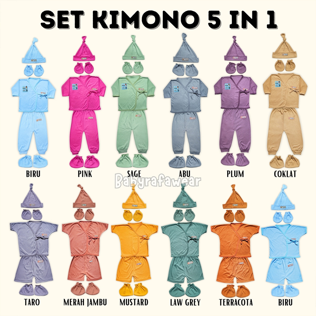 5 in 1 ชุดเสื้อผ้าเด็กกิโมโน Naira Baby SNI หมวกถุงมือและเท้า