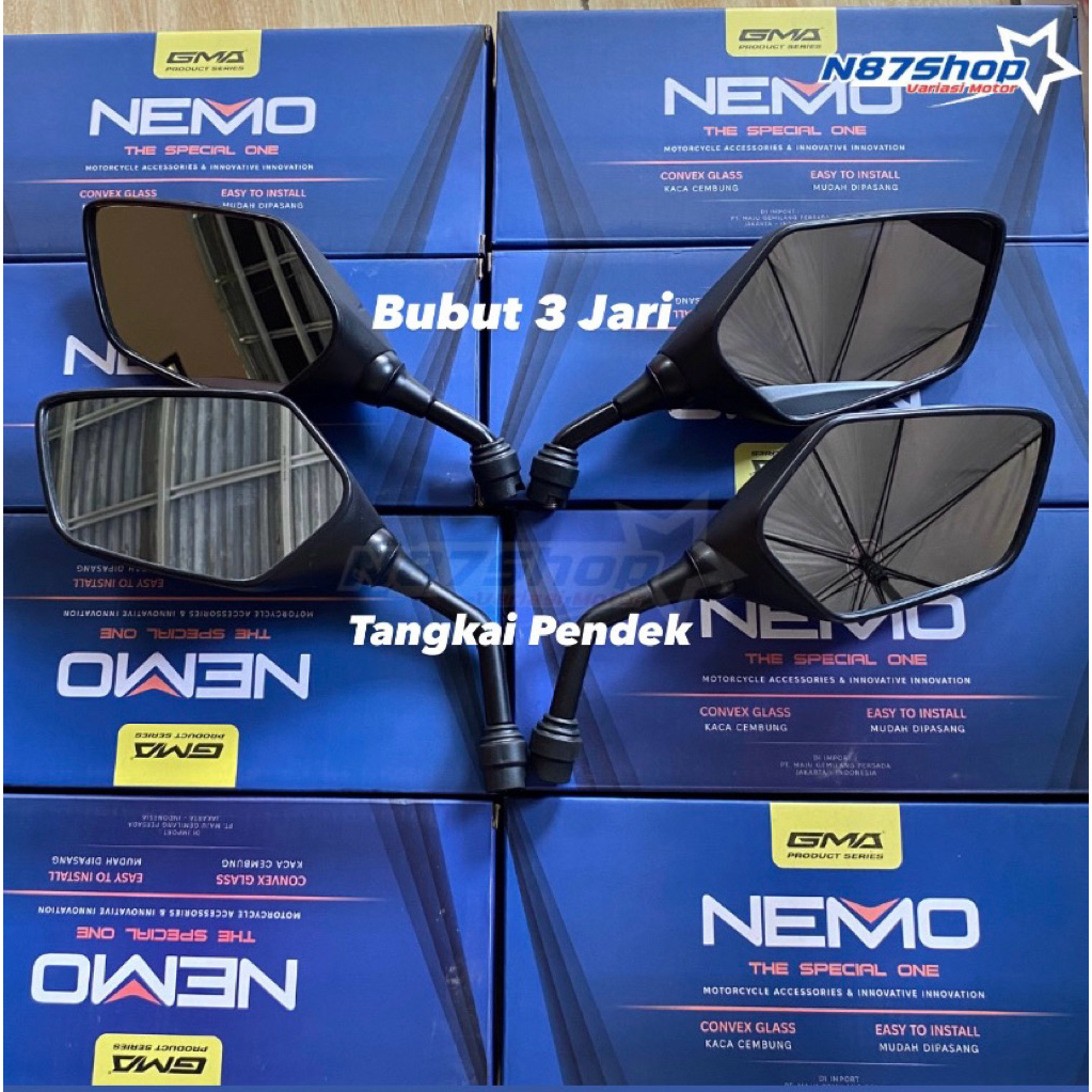Original NEMO Vario GEN 2 กระจกสั้นเครื่องกลึง 3 Spokes PNP Honda Yamaha, Vario Beat Pcx Scoopy Supra Aerox Nmax