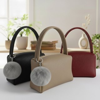 Dompet Wanita papirut Hand Bag Pouch Make up Wnita Muat hp Free Gantungan Boneka Pompom Randem Warna
