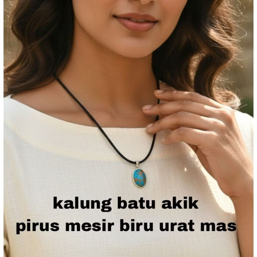 สร้อยคอสแตนเลส BLUE TURQUOISE STONE GOLD VEIN BONUS ROPE