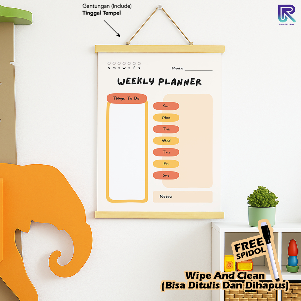 RHA GALLERY Planner Schedule Daily Weekly Schedule เช็ดและทําความสะอาดรายการการเขียนตาราง 32x48 CM