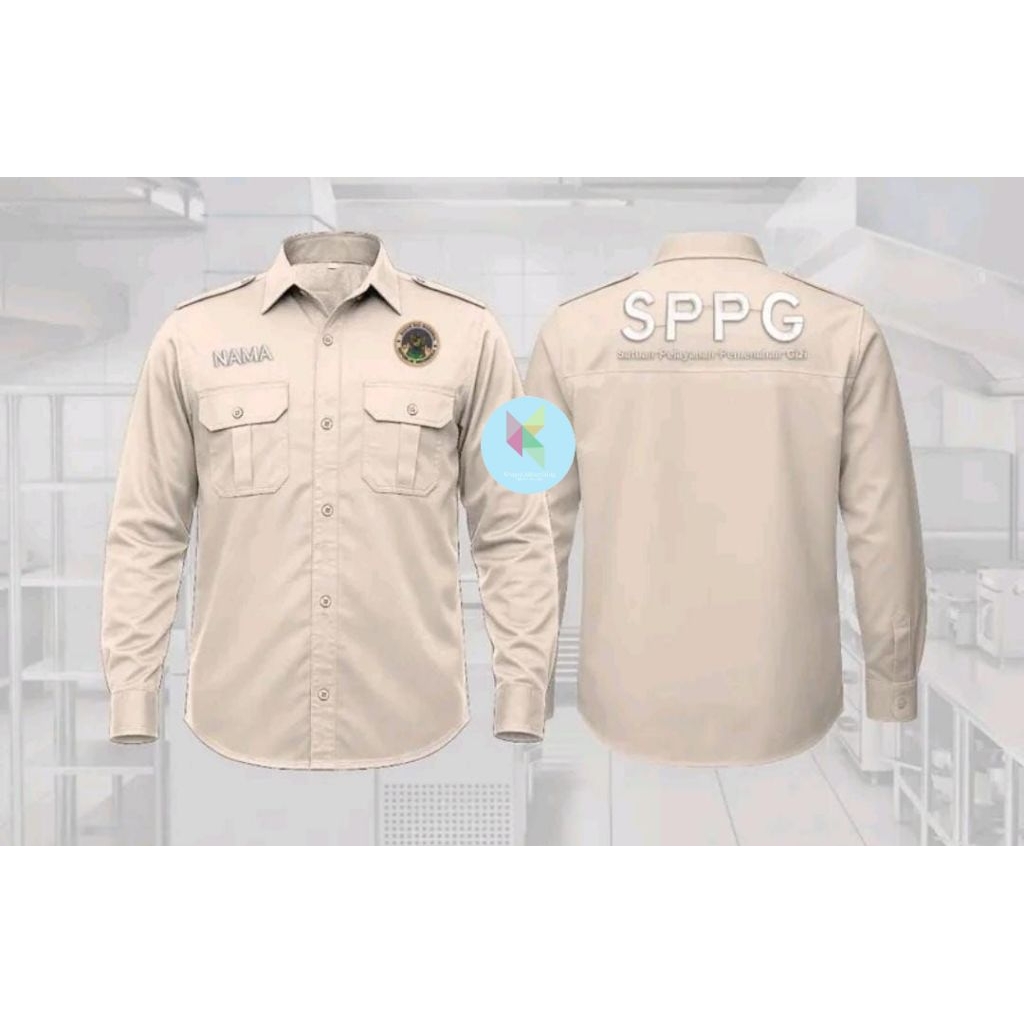 KEMEJA SPPG BGN เสื้อ SPPG BGN SPPG BGN ครีมยูนิฟอร์ม 2 กระเป๋า แขนยาว