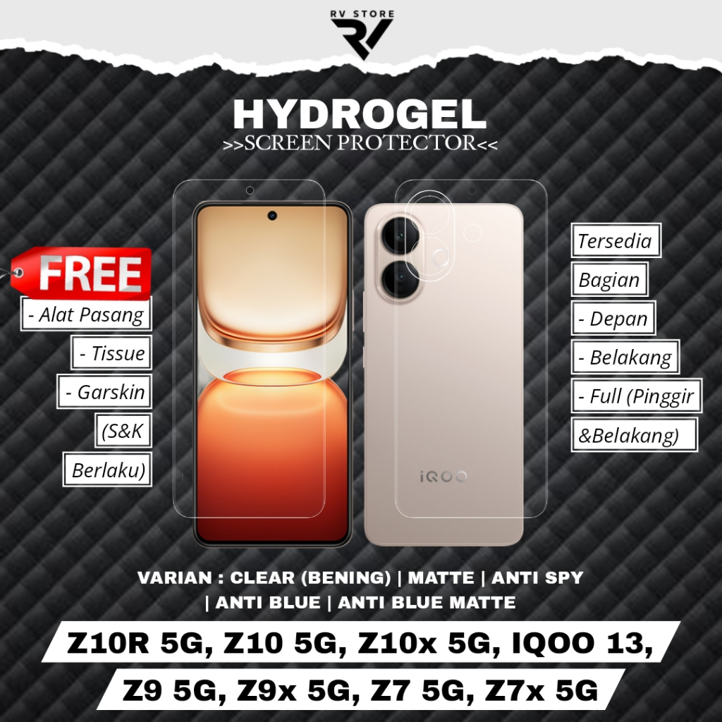 ไฮโดรเจลป้องกันรอยขีดข่วน iQOO Z10R 5G, Z10 5G, Z10x 5G, IQOO 13, Z9 5G, Z9x 5G, Z7 5G, Z7x 5G ป้องก
