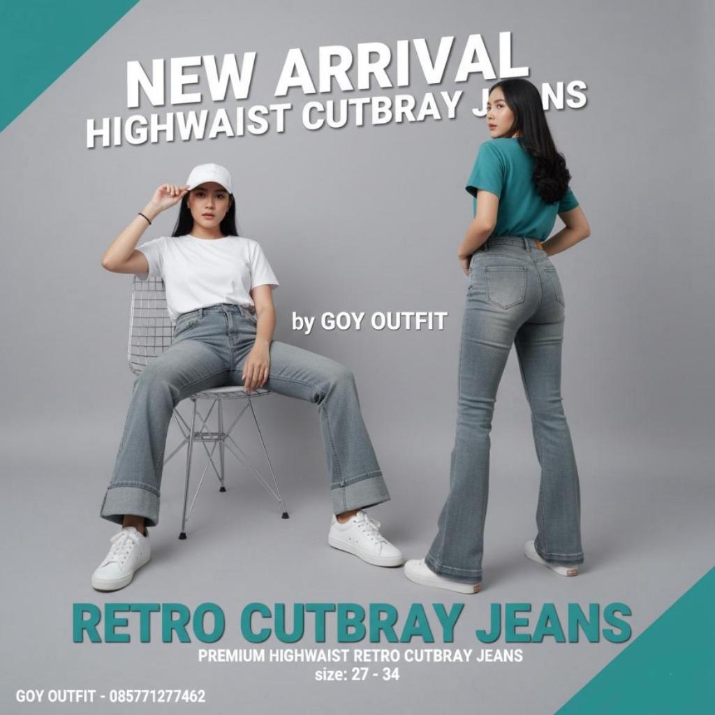 Highwaist Cutbray Jeans Retro Stretch Material - Premium Cutbray Jeans Hotty Gang