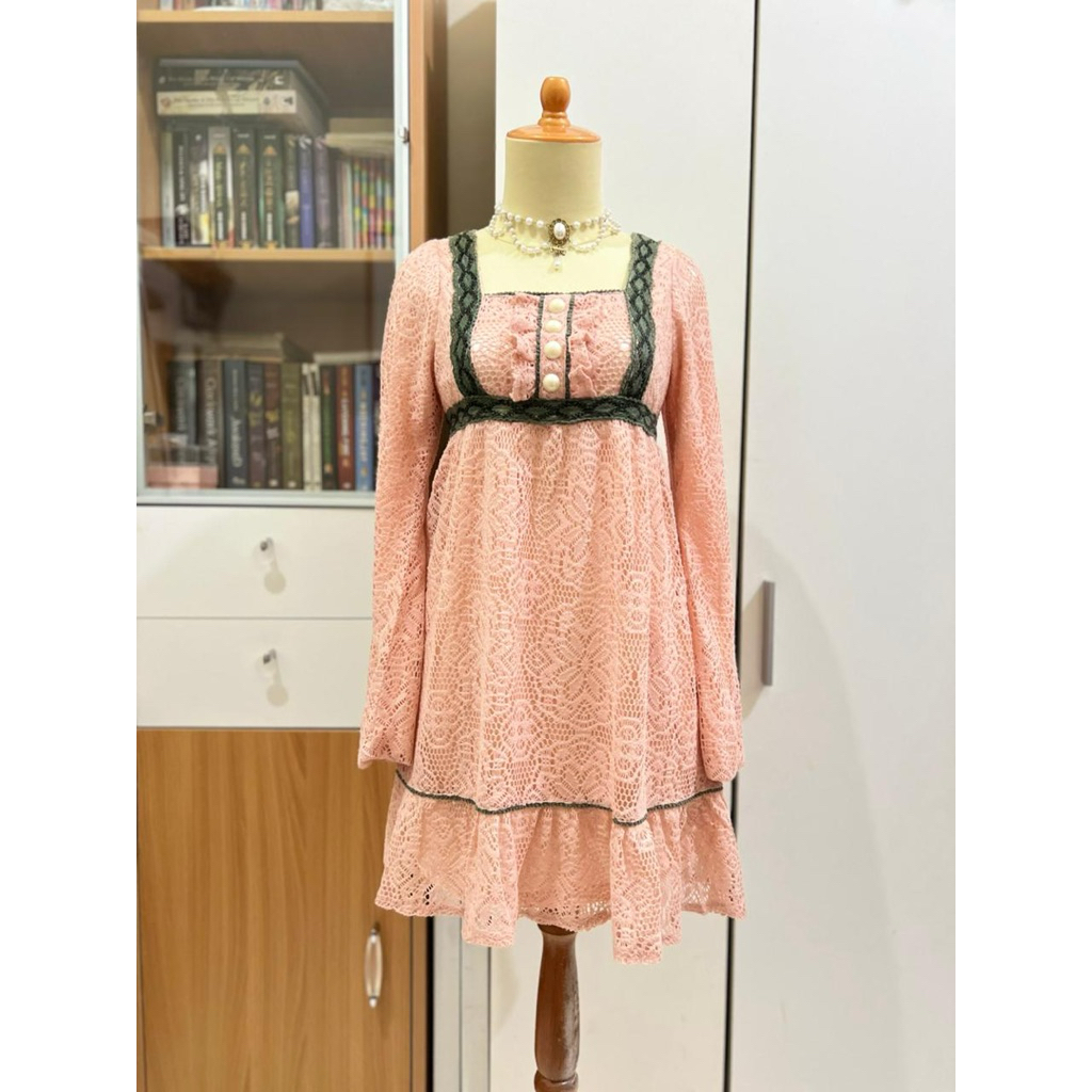 Deary Pink Brocade Vintage Y2K Dress Coquette Dollette Kawaii