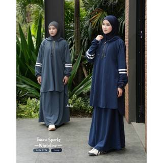 Tunica Modest Sporty WHITELINE by Azda | Setelan Olahraga Wanita | One set tunik Rok Olahraga Muslimah