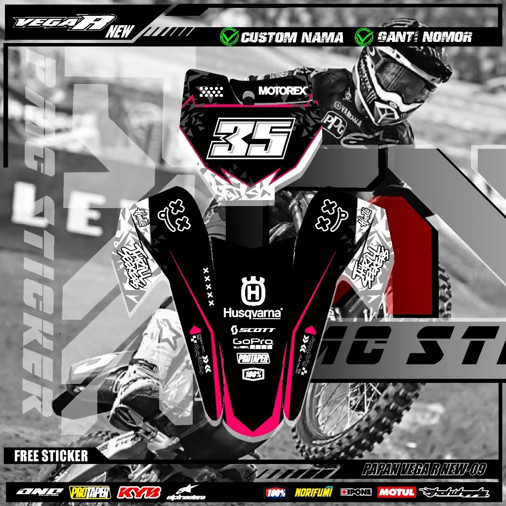 สติ๊กเกอร์ DECAL NUMBER BOARD START + FRONT FLAMMER VEGA R NEW CRF KLX 150 KLX BF KLX GORDON DTRACKE