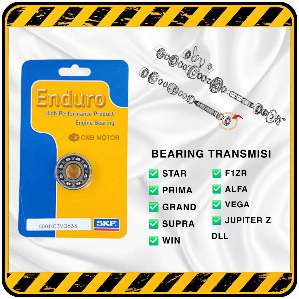 SKF ENDURO > แบริ่ง Laher Klaker 6001 C3 || เกียร์ STAR PRIMA GRAND WIN SUPRA VEGA F1ZR JUPITER
