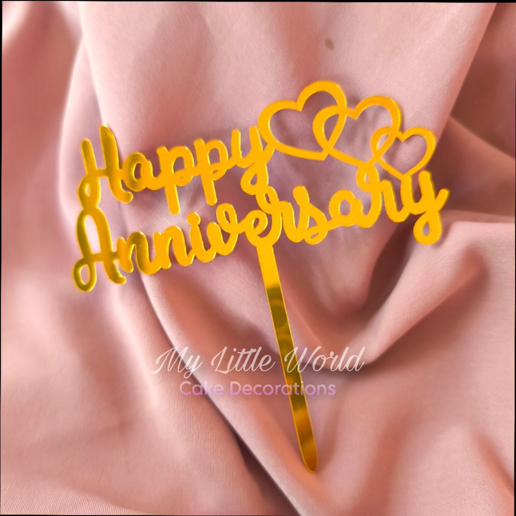 Happy Anniversary Cake Topper อะคริลิคตกแต่งเค้ก Pick ช่อดอกไม้ของขวัญครบรอบอะคริลิค