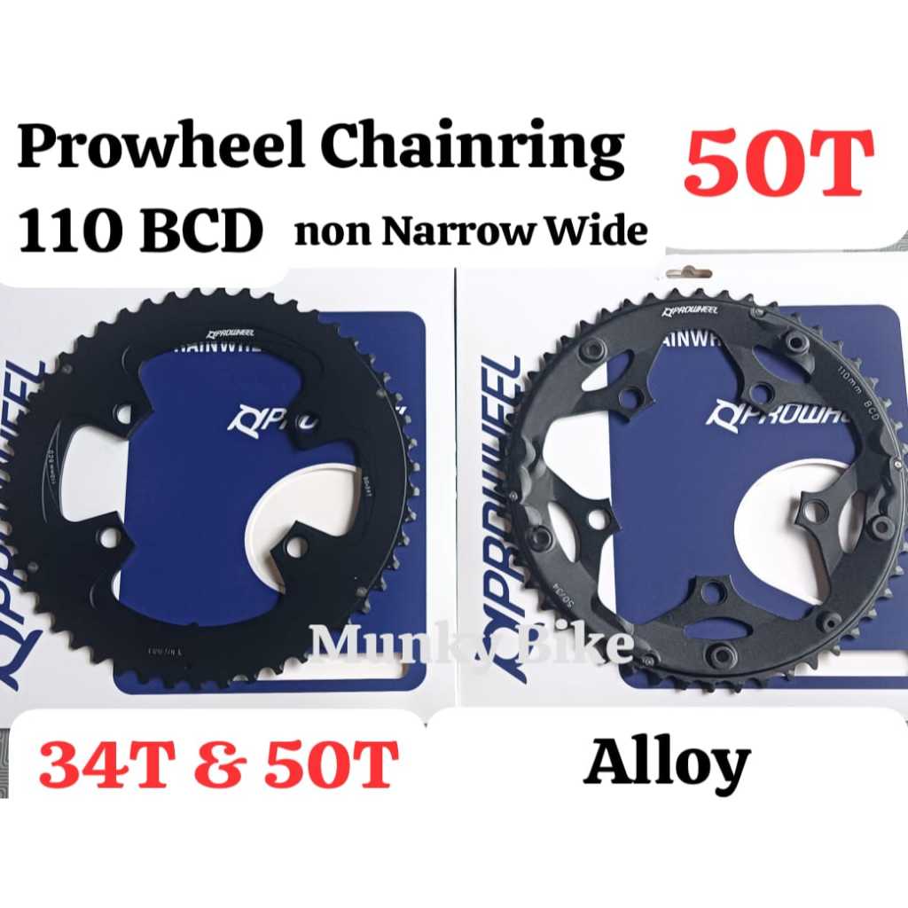 Prowheel Chainring Double Triple 110 BCD 34T 50T แหวนโซ่กว้างไม่แคบ 110BCD โลหะผสม