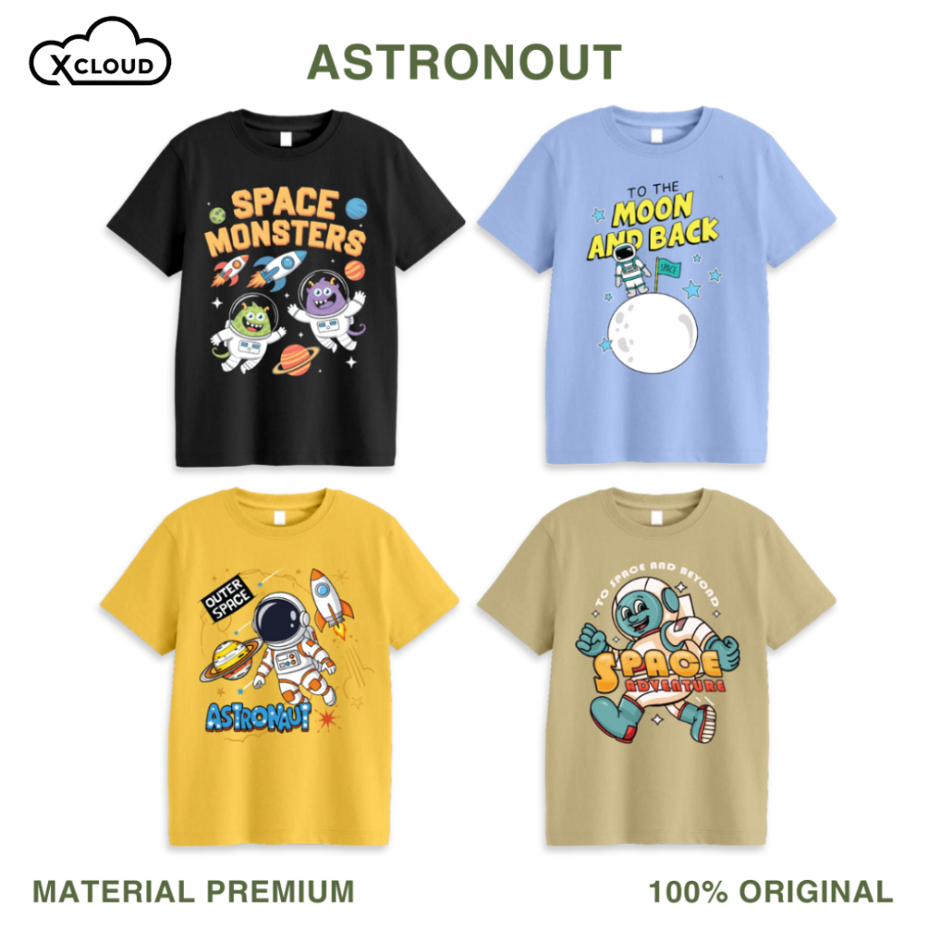 Xcloud Astronaut Series เสื้อยืดเด็ก เสื้อผ้าเด็กผู้ชาย & เด็กผู้หญิง เสื้อเด็ก Motif อายุ 1 - 12 ปี