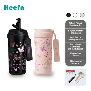 Heefn 550ML Tumbler Stainless Karakter Botol Minum Sedotan Termos Kopi Anti Tumpah Anti Karat