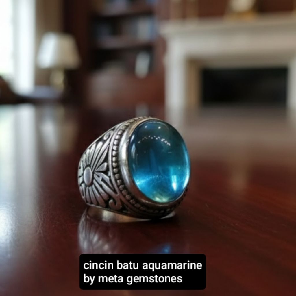 คุณภาพสูงสุด AQUAMARINE STONE RING LUXURY ALPACA RING
